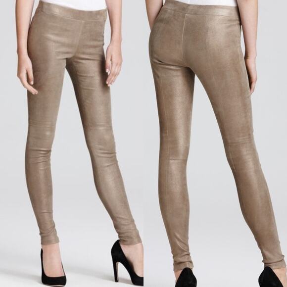 Vince 100% Leather Shimmer Leggings Medium Tan Skinny Pants Western Boho Cowgirl - Picture 1 of 16